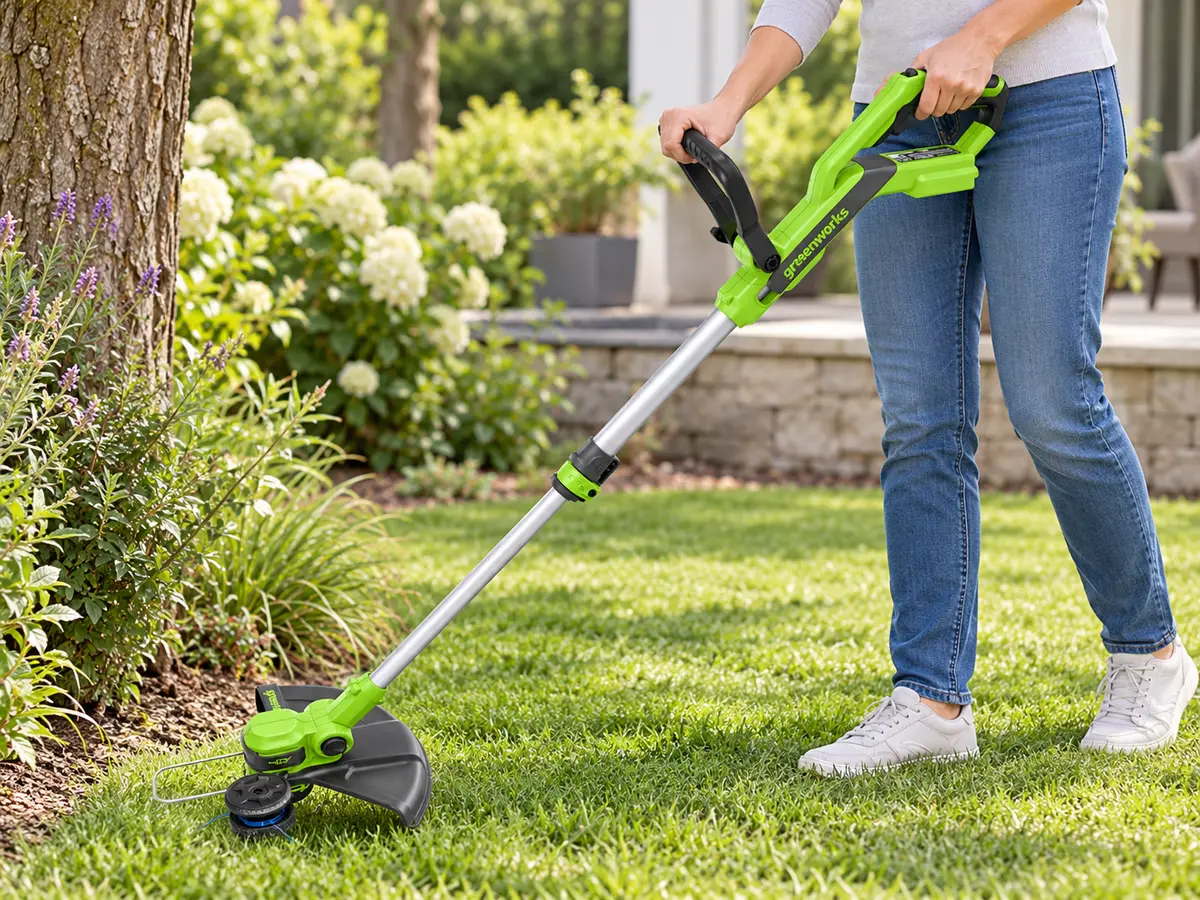 Ergonomie : une poignée réglable pour ajuster la position — Greenworks G40LT