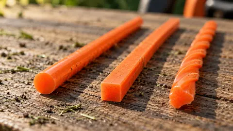 Trois formes de fil de coupe comparées : rond, carré et torsadé